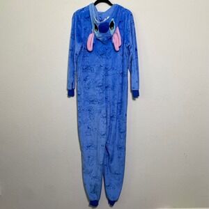Disney Lilo & Stitch Pajama Jumpsuit Suit One Piece Sleepwear Hood 3D Face Large